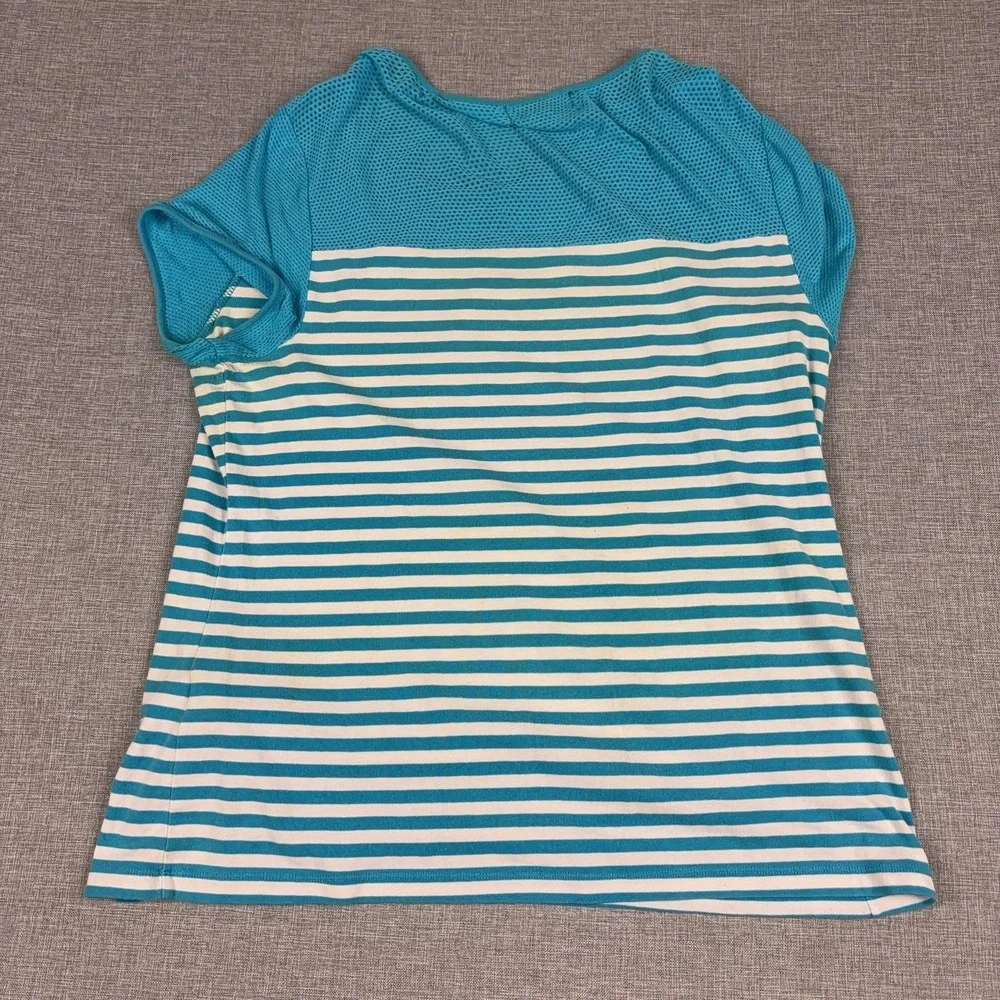 Lauren Ralph Lauren T-Shirt Womens Medium Blue Striped Mesh Active Athletic Top